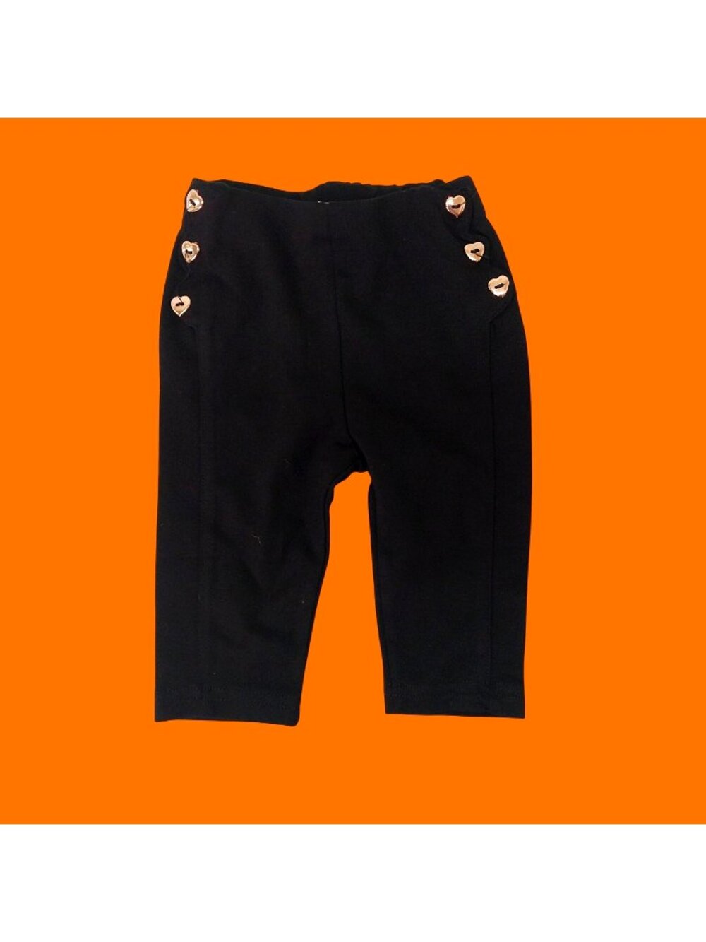 Baby Girls Size NB-3M Black Pants With Heart Buttons Elastic Waistband
